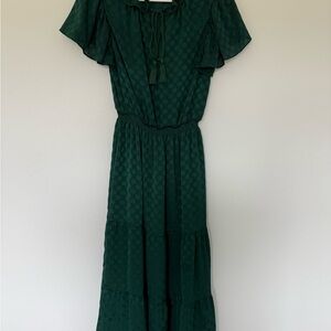 Max Studio Emerald Green Tiered Maxi Dress with Tassel Tie